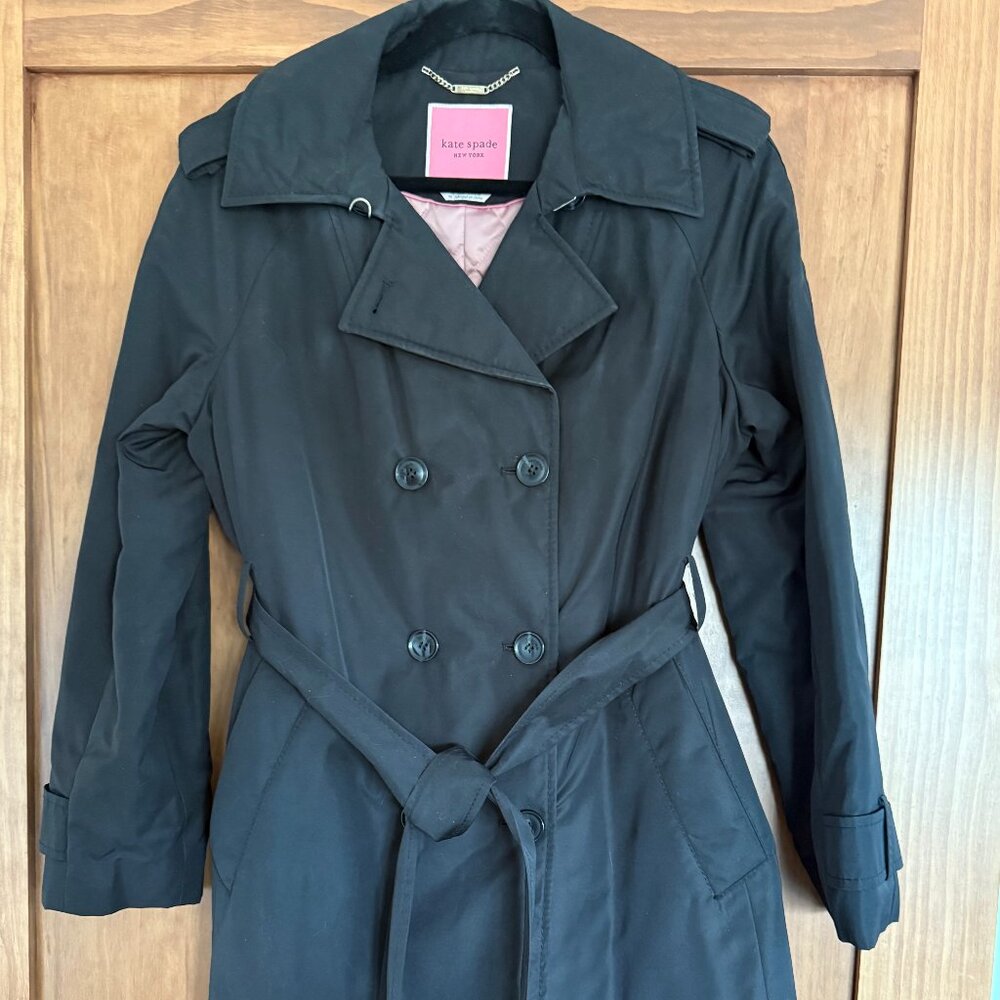 Kate Spade Black Trench/Rain Coat Size 8